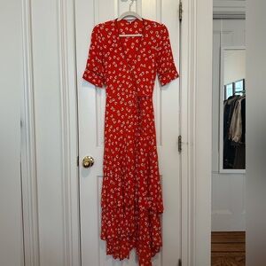 Ganni Red Floral Midi Dress (US size 2, EU 34)